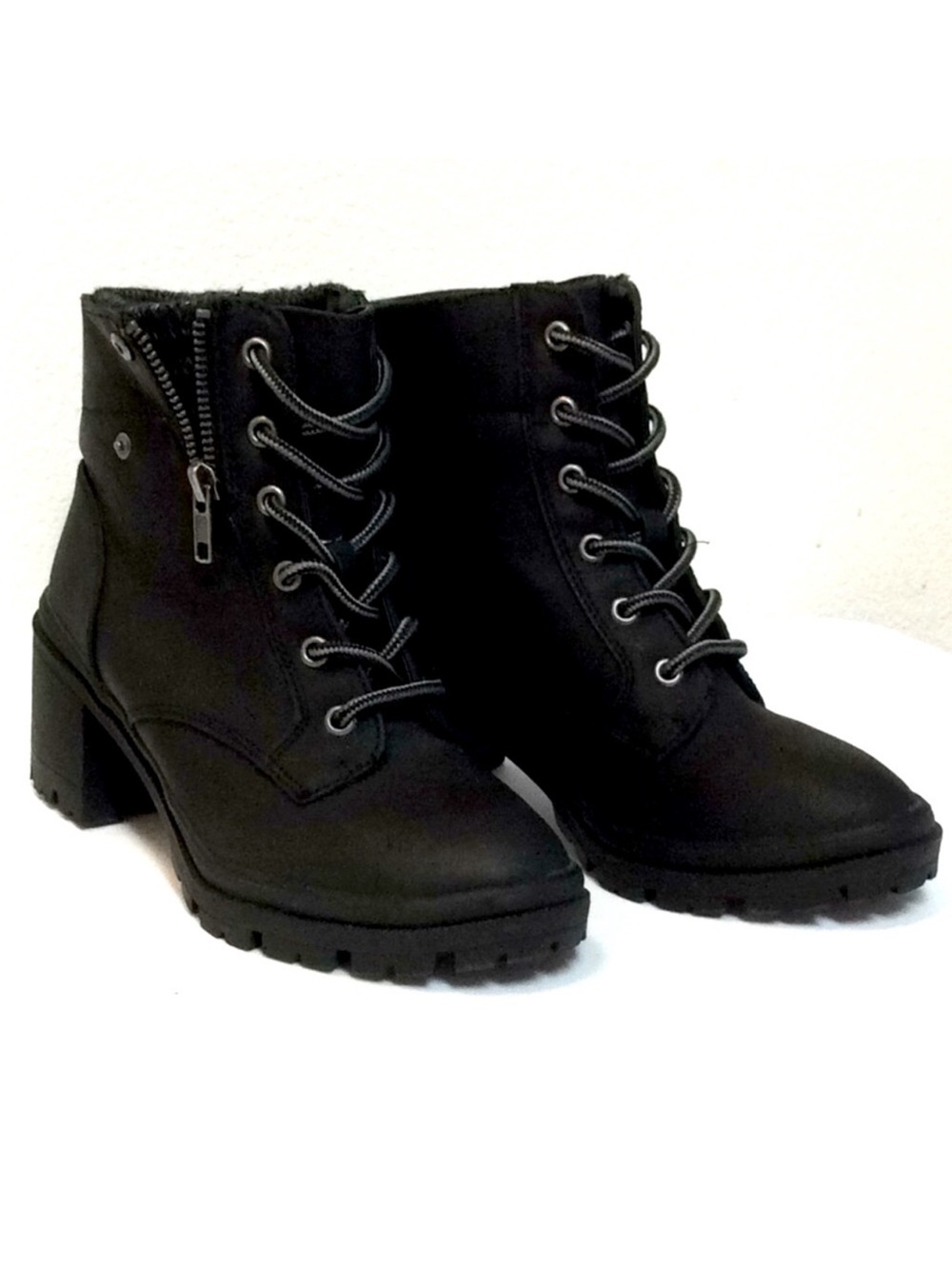 Jellypop Women’s Black Lace-Up Chunky Block Heel Combat Boots